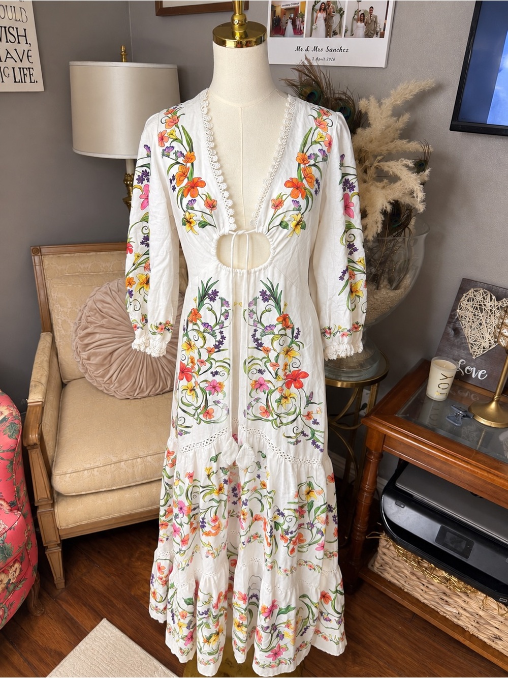 NWT FARM Rio x Anthropologie Floral Cutout Maxi Dress Size S